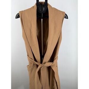 Miss Selfridge Camel Brown Wool Blend Sleeveless Tie Waist Coat Vest US 6
